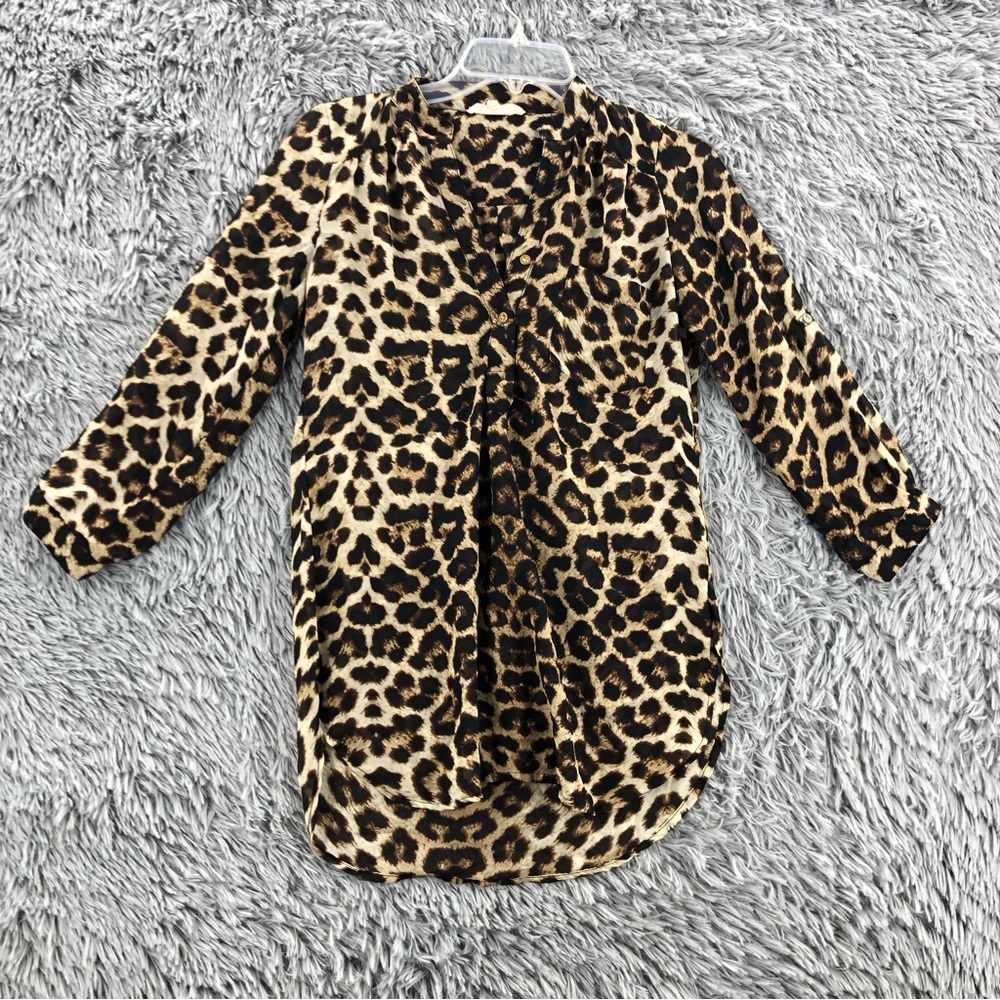 Wishful Blouse Park Womens Small Cheetah Print Vneck 3/4 Sleeve Top